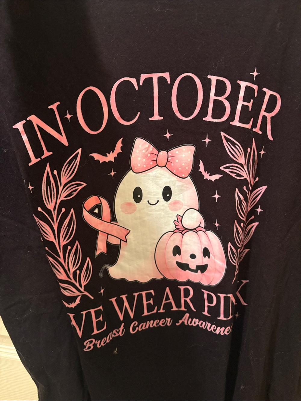 Women's Black 'In October We Wear Pink' Breast Cancer Awareness Tee - Picture 3 of 5
